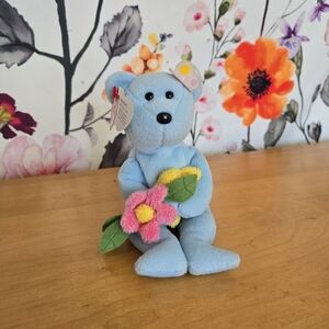 TY Beanie Baby Bluebonnet Bear Blue plush stuffed easter flowers butterfly toy